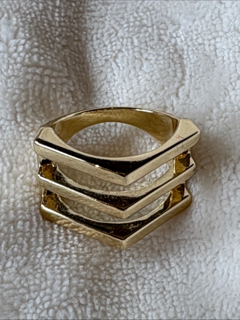 Premier Designs Gold Tone Triple Chevron Stack Ring Size 8 Statement